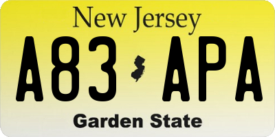 NJ license plate A83APA