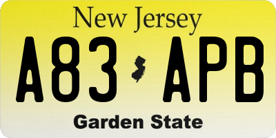 NJ license plate A83APB