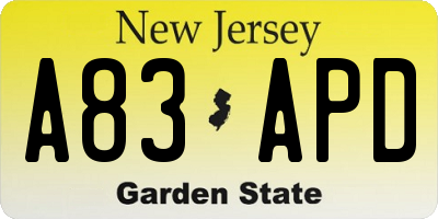 NJ license plate A83APD