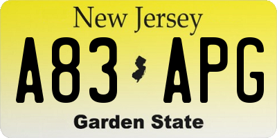 NJ license plate A83APG