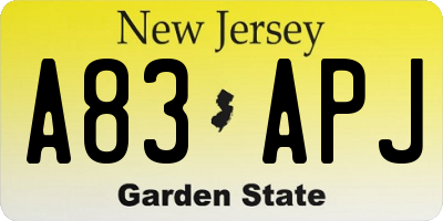 NJ license plate A83APJ