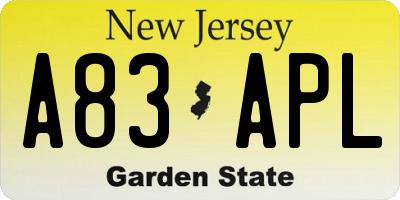 NJ license plate A83APL