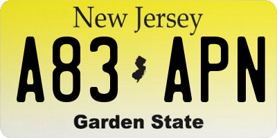 NJ license plate A83APN