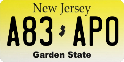 NJ license plate A83APO