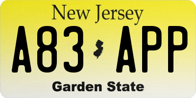 NJ license plate A83APP