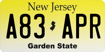 NJ license plate A83APR