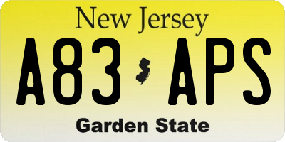 NJ license plate A83APS