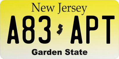 NJ license plate A83APT