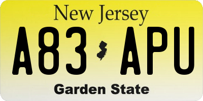 NJ license plate A83APU