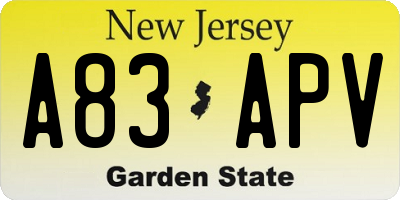 NJ license plate A83APV