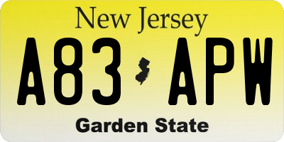 NJ license plate A83APW