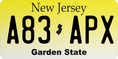 NJ license plate A83APX