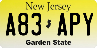 NJ license plate A83APY