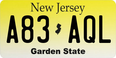 NJ license plate A83AQL