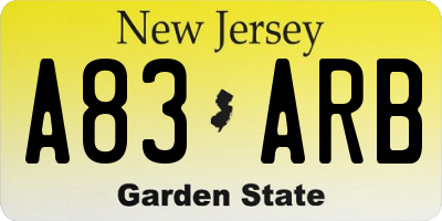 NJ license plate A83ARB