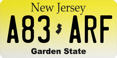 NJ license plate A83ARF