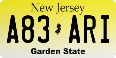 NJ license plate A83ARI
