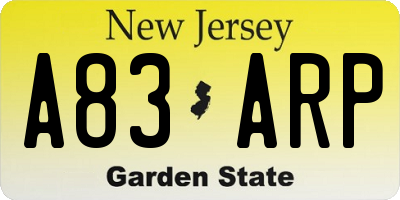 NJ license plate A83ARP