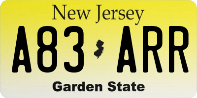 NJ license plate A83ARR