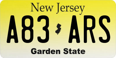 NJ license plate A83ARS