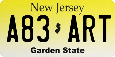 NJ license plate A83ART