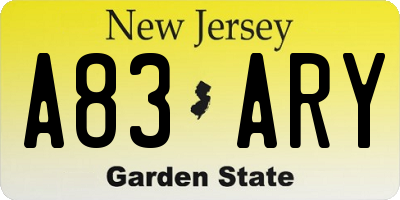 NJ license plate A83ARY