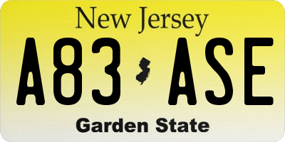 NJ license plate A83ASE