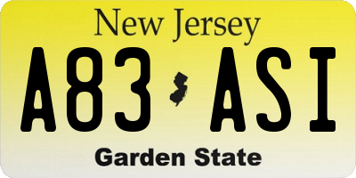 NJ license plate A83ASI
