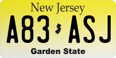 NJ license plate A83ASJ