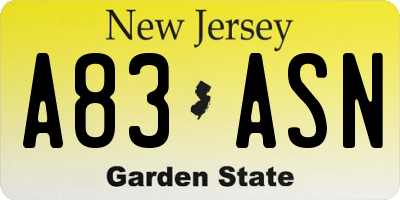 NJ license plate A83ASN
