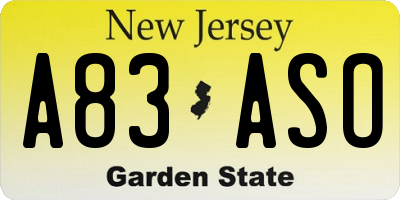 NJ license plate A83ASO