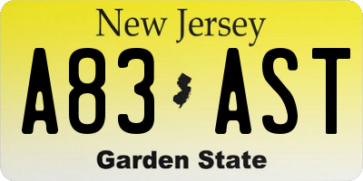 NJ license plate A83AST