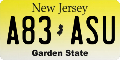 NJ license plate A83ASU