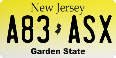 NJ license plate A83ASX