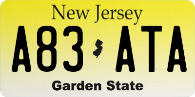 NJ license plate A83ATA