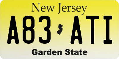 NJ license plate A83ATI