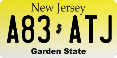 NJ license plate A83ATJ