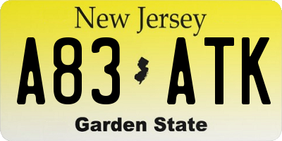 NJ license plate A83ATK