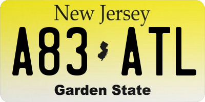 NJ license plate A83ATL
