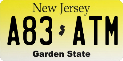 NJ license plate A83ATM