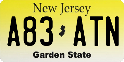 NJ license plate A83ATN