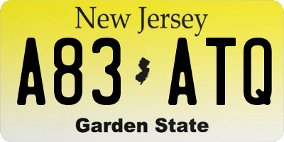 NJ license plate A83ATQ