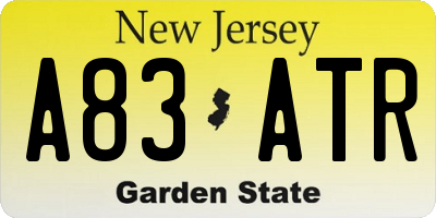 NJ license plate A83ATR