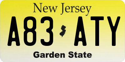 NJ license plate A83ATY