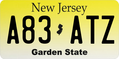 NJ license plate A83ATZ