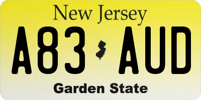 NJ license plate A83AUD