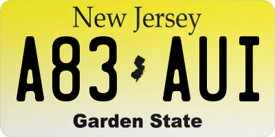 NJ license plate A83AUI
