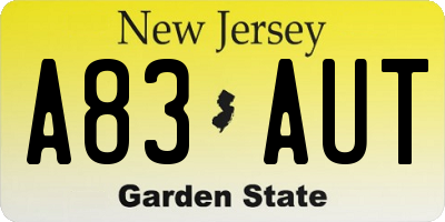 NJ license plate A83AUT