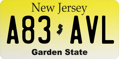 NJ license plate A83AVL