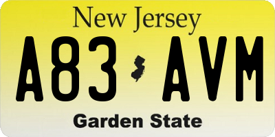 NJ license plate A83AVM